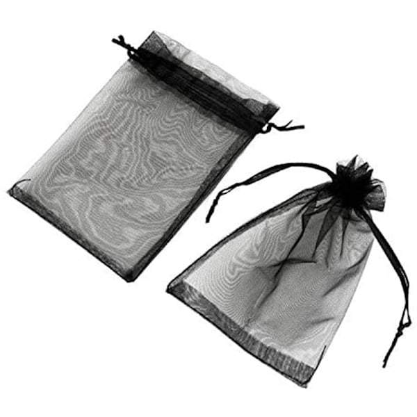 100 stk. transparente smykkeposer med snøre, gavepose, sort, 10x15 cm