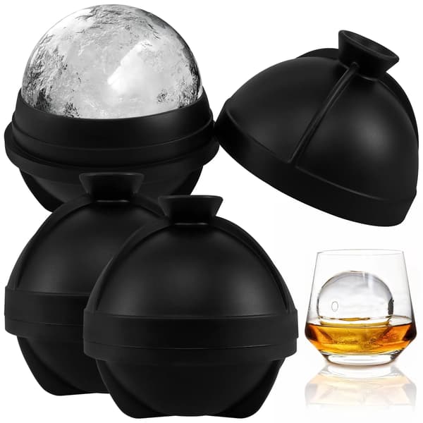 Silikone isboldforme 3-pak, 3 tommer runde isterningbakker med indbygget tragt til whisky, sort