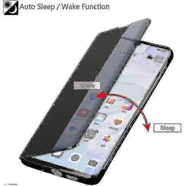 For Huawei P30 Lite Deksel, Smart View Lær Flip-deksel, [Energisparemodus][Fullstendig Beskyttelse](p30lite,bla Boris