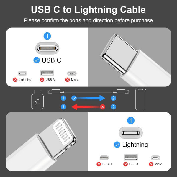 USB C till Lightning-kabel för iPhone, 2-pack 2M Apple Snabbladdningskabel, Typ C till Lightning 2M-kabel för Apple iPhone Pro/ Pro Max