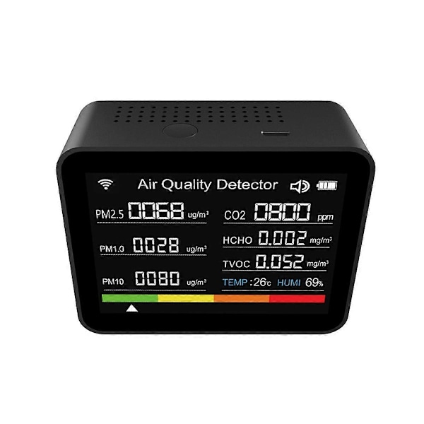CASA 13 i 1 Tuya WIFI Luftkvalitetsmåler CO2/TVOC/HCHO/PM2.5/PM1.0/PM10/Temperatur/Fuktighet/Tid/Dato