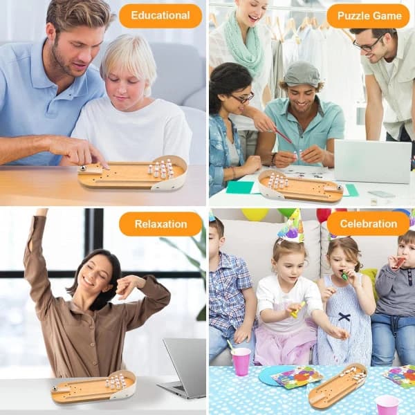 Bordsbowling Minispelset, Roliga julklappar för vuxna, Mini Bowling i trä, 2 set