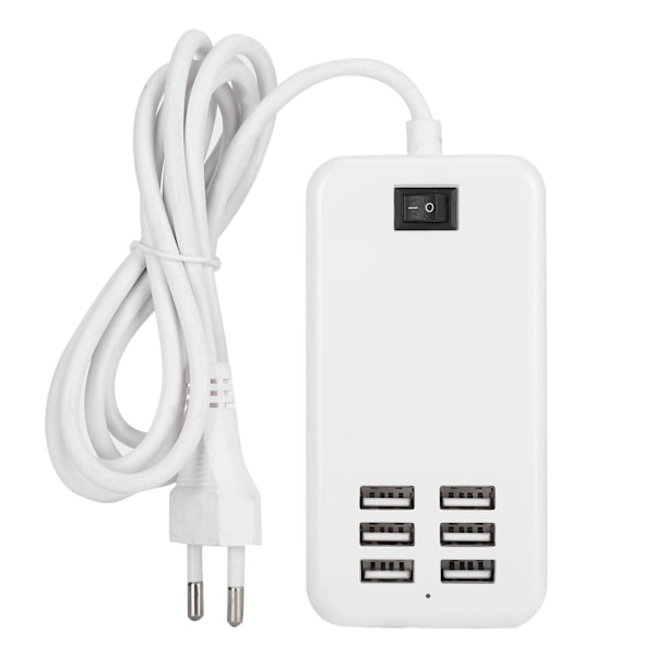 Ladeadapter 6 porter 30W USB skrivebords hurtigladerstasjon hub 100–240V EU-kontakt