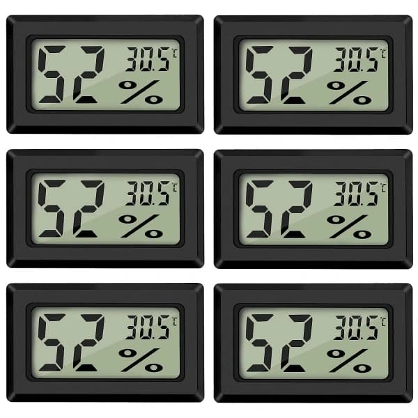 Digitalt Termometer Hygrometer med Fugtighedssensor - Sort (6-pak)