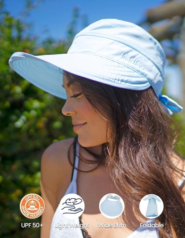 Hatte til kvinder UPF 50+ UV Solbeskyttelse Konvertibel Strandvisirhat Blå Blue
