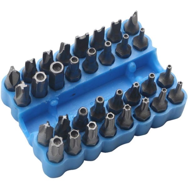 33-delt sikkerhetsskrutrekkerbitssett med magnetisk bitsholder og Torx- og Tri-Wing-sekskantnøkkel