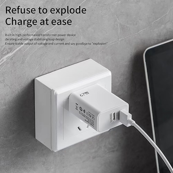 67W Hurtiglader USB Type C Ladeadapter til iPhone 15 14 13 hvid white EU