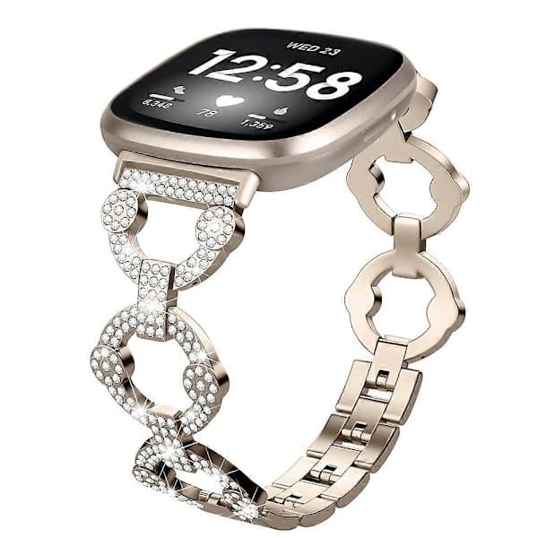 Til Fitbit Versa 4/Sense 2 Rhinestone Dekor Urrem Rustfrit Stål Armbånd Champagne