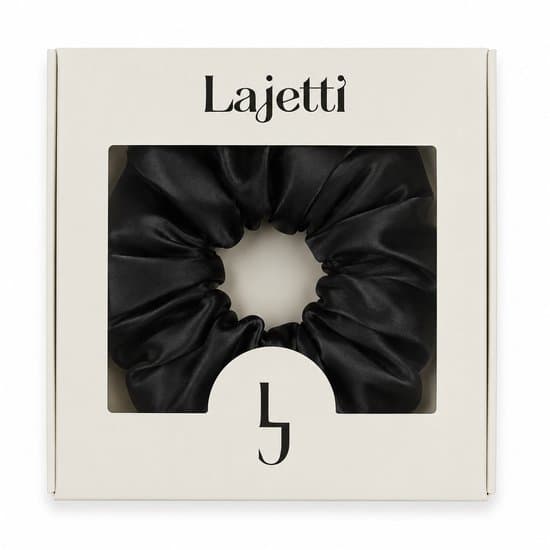 100% Mulberry Silke Scrunchie 19 Momme Skånsomme Hårelastikker Forebygger Brud og Knæk, 12 cm Blød Elastisk Hestehaleholder til Kvinder, Sort