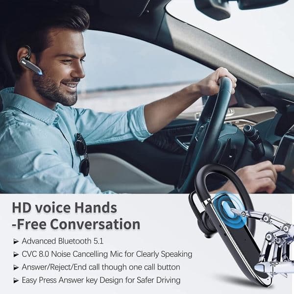 Bluetooth enkelt trådløst headset Handsfree telefon, USB-C-lading, vanntett headset for bilkjøring/bedrift/kontor med Android/iOS, laptop