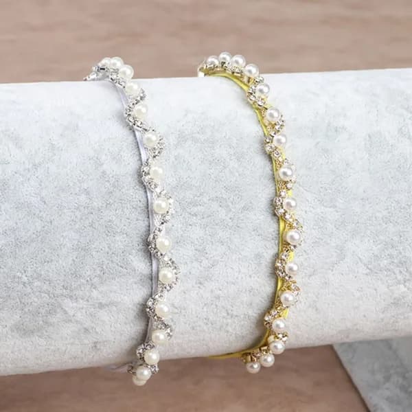 Barn Krystall Perle Blomst Pannebånd Faux Perle Rhinestone Sølv
