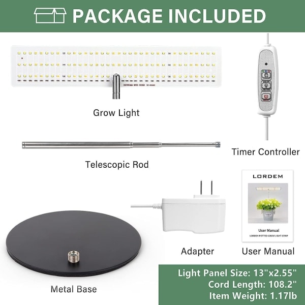 Adjustable LED Grow Light with 3 Light Modes and 4-Step Dimmer