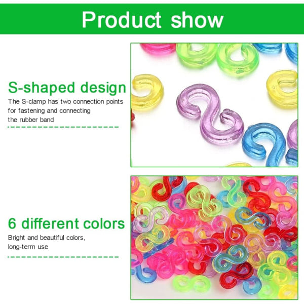 1000 kpl Loom Bands S-klipsit - Värikkäät kumilenauhaklipsit