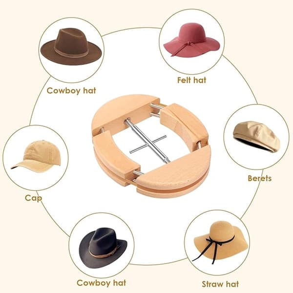 Justerbar hatteudvider, firevejs hatteudvider i træ med stang i rustfrit stål, til cowboy-, fedora- og stråhatte, hattelsker