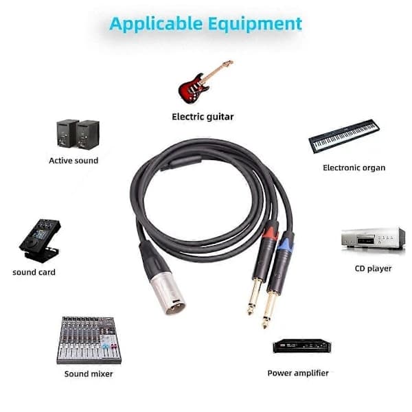 XLR til TRS-kabel, XLR til dobbelt 1/4-kabel, 1/4 til XLR han lydstik 1m