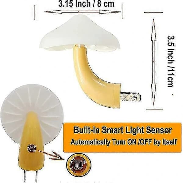 {ca}2-pakning Lyskontroll Sopp Dekorativ Nattlampe Plug-in Lyssensor Sengelampe Led-lys Bursdagsgave (gul)