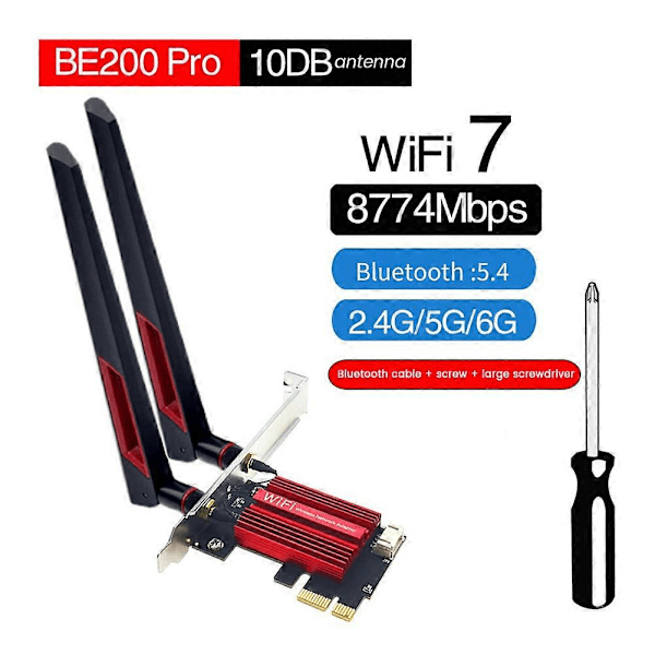 CASA WiFi 7 BE200 Pro Pcie Trådløst Netværkskort + 10DB Antenne BT5.4 Tri Band 2.4G/5G/6GHz BE200 WiFi