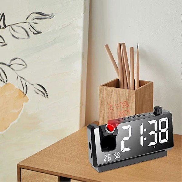 CASA Projektionsväckarklocka HD LED-Display Smart Projektionsklockor för Sovrum 180 Graders Roterbar Digital Klockprojektor B
