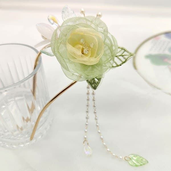 IG 4 stk. Håndlagde Camellia Hårnåler U-formede Hårspenner Hårstrikk Tender Green[ca]