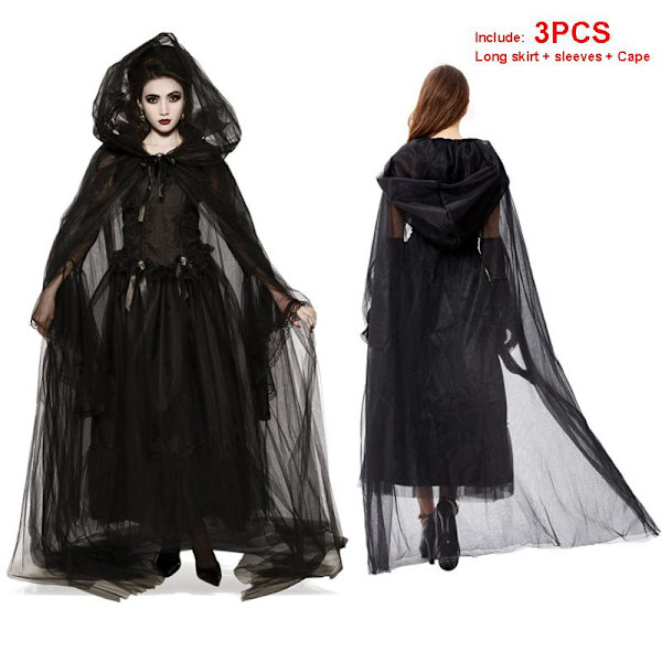 Kvinnlig Sexy Kjol Fancy Klänningar Kostym Fantasy Svart Häxa Cosplay Matches the image m