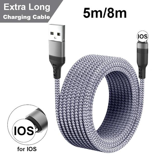 Extra lång 8 m iPhone-kabel, grå