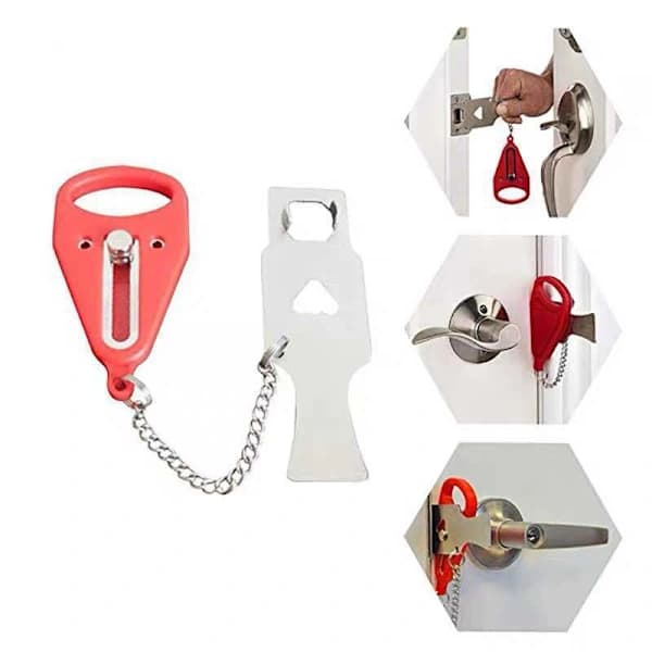 Bärbart dörrlås Topp dörrstopp Hotell dörrstopp Resa Stöldskyddslås Säkerhetslås (1-pack, röd)