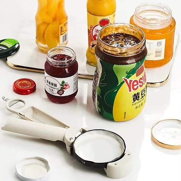 Justerbar flaskeåpner i rustfritt stål med innfellbar design, blå