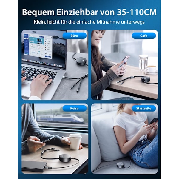 typ-c 3-i-1 uttrekkbar ladekabel, CAFELE PD hurtiglading og data (type C) USB C multiladekabel, type C/Mobil/Micro Multi USB C-kabel