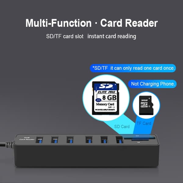 USB 2.0-hub med kortlæser - 6 porte