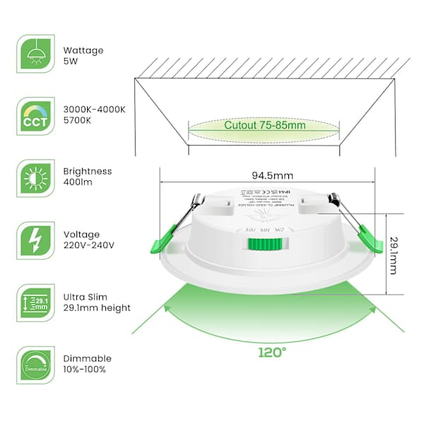 6-pack 5W Ultratunna Dimbara LED-Downlights, CCT 75-85 mm Utskärning, Nickel