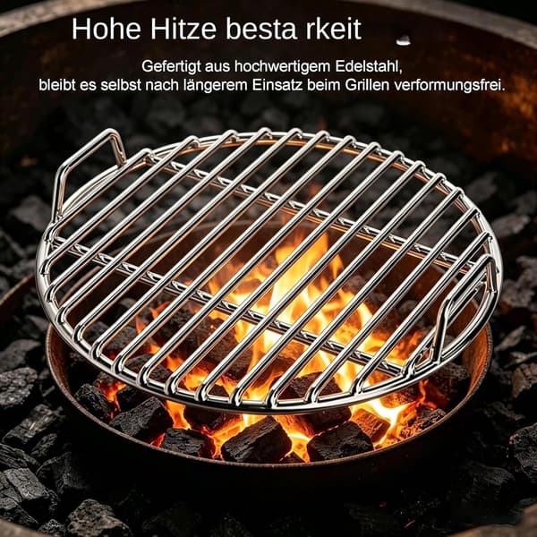 Rund erstatningsgrillrist, rustfritt stål, varmebestandig, 35 cm, universell passform for kullgriller, camping og utendørsgrilling