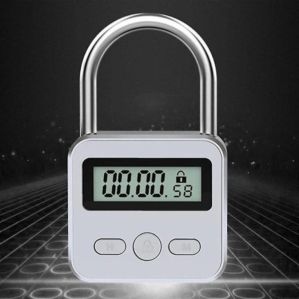 Metalltimerlås LCD-skärm Multifunktionell Elektronisk Tid 99 Timmar Max Timer USB Uppladdningsbart Timerhänglås Silver