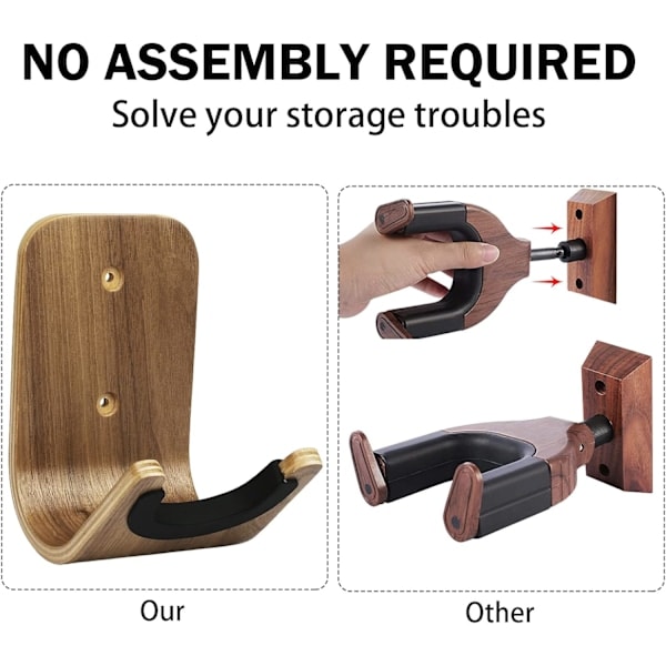 Veggfeste for gitar, tregitarholder med skruer og lim for ukulele, bass, akustisk og elektrisk gitar, gitar (CA)