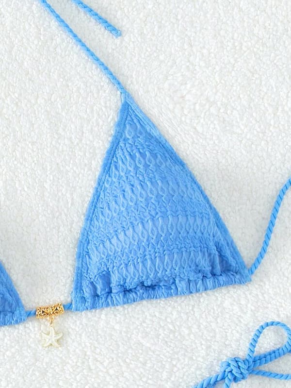 Dame Badedragt Halterneck Slips Side Trekant Bikini Sæt Højtskåret 2-delt Bikini Badedragt Blå Farve Blå Farve Blue Color S