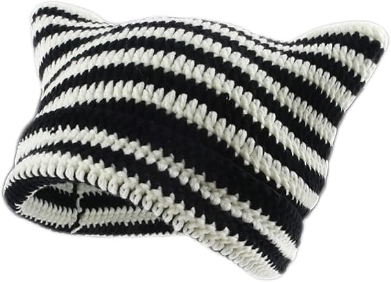Dam Kattmössa Virkade Hattar med Öron Stickad Vinter Varm Elastisk Mössa Slouchy för Flickor Vuxna Barn
