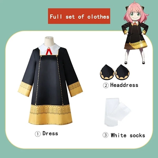 Anya Forger Cosplay Anime SPY X FAMILY Anya Forger Cosplay Kostym Klänning Dockperuk Flickor Kvinnor Uniform Halloween Kostymer M klänning