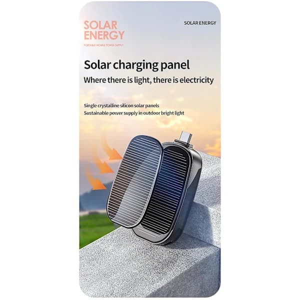 Mini solcelleoplader nøglering powerbank til mobiltelefon 1200mA Sort: Til Lightning
