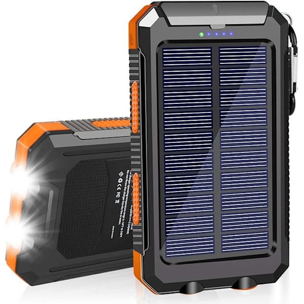 Solcelleoplader 20000mAh Solcelle Powerbank Vandtæt Bærbar Oplader med Dobbelte 5V USB-Porte/LED Orange