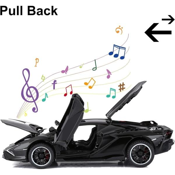 Leikkiauto Lambo Sian FKP37 Metallimalliauto Valoilla ja Äänellä Takana Leikkiauto Pojille 3+ (Musta)
