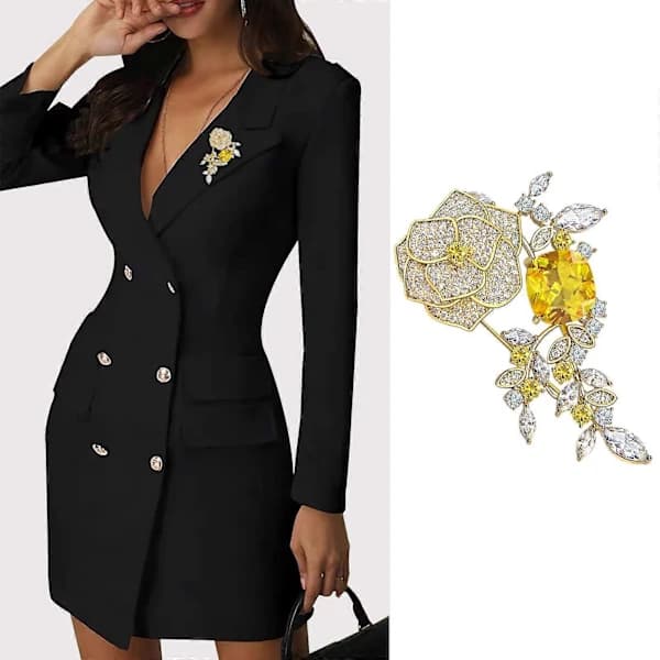 Gule Rose Blomsterbrocher Smykker til Kvinder Mode Vintage Rhinestone Krystal Brochenåle