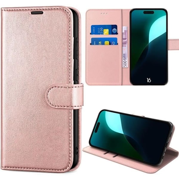 Fodral för iPhone 16, skyddande flik Anti-scratch Stöttålig mjukt syntetiskt läder - Rosa Black