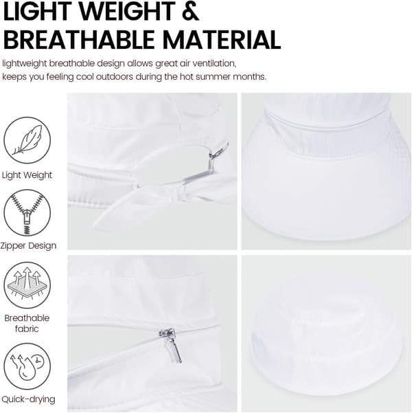 Hattar för kvinnor UPF 50+ UV Solskydd Konvertibel Strandvisirhatt Vit White