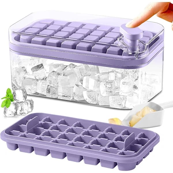 SDIGV Isbitsbricka med lock och behållare, 2-pack för frys, 64 st isbitsform (grön) Lila