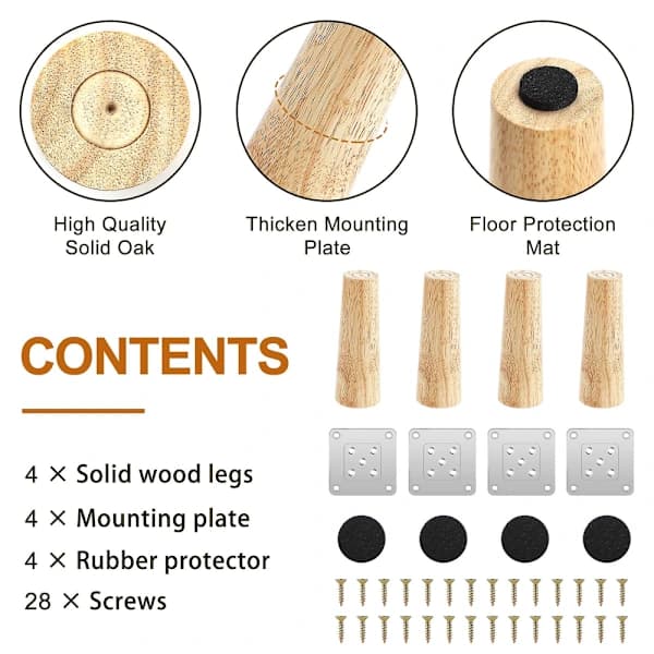 Set med 4 trämöbelben, 8 cm ersättningsben för soffa, soffbord