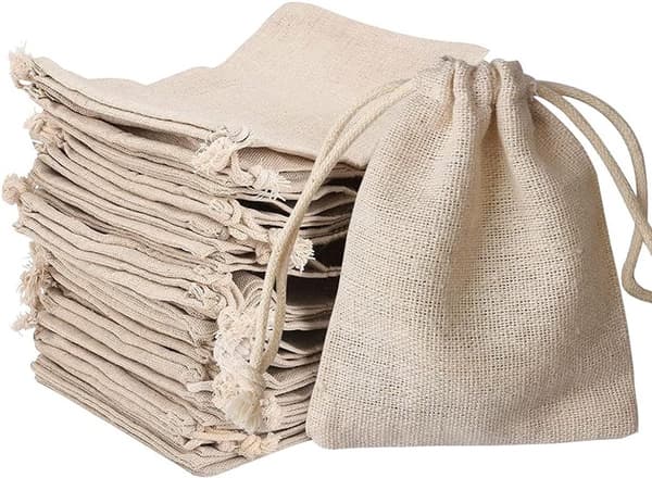 Jute dragskoväskor, bomullsjute återanvändbara presentpåsar för smycken, bröllop, jul och DIY-hantverk, 13 x 18 cm, 30-pack