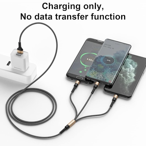 3-in-1 Universaalikaapeli [1.3M] Multi USB Nylonlatauskaapeli Micro USB Type C Lightning-kaapelilla iPhone, Samsung Galaxy, Huawei, Honor -puhelimille.