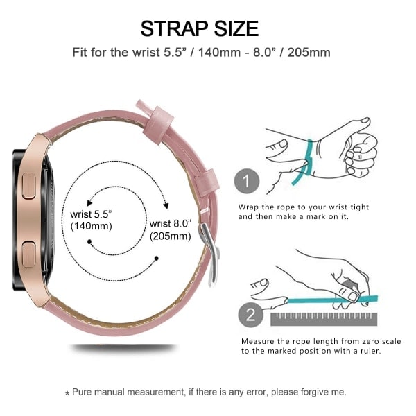 Kompatibel med Samsung Galaxy Watch 5/5 Pro/4/4 Classic/3 41mm /42mm/Active 2, 20mm Blød Læderudskiftningsrem til Huawei GT2 / GT3 42mm (Pink)