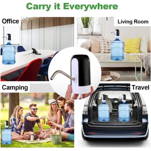 Automatic Water Dispenser - USB Rechargeable Pump - Compatible with 2-5 Gallon - Portable - Black