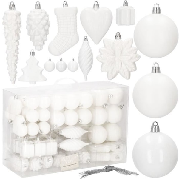 SPRINGOS® 72 stk. Juletrekuler Tredekorasjon, Pynt, Kongler, Godteri, Gaver, Stjerner, Tre - Hvit Hvit