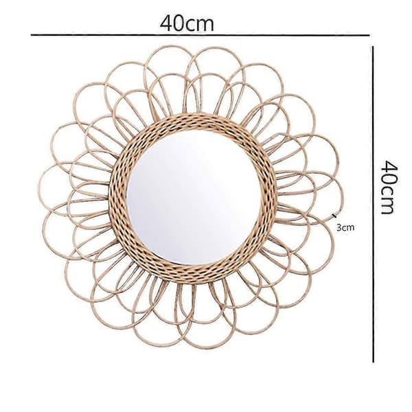 Hanging Mirror Rattan Sunflower Circular Wall Mirror Decor Boho Wicker Makeup Mirrors
